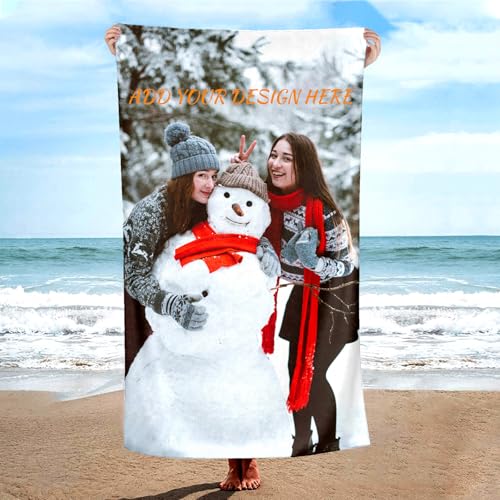 NIUBI Personalised Microfibre Beach Towel with Name, Photo a