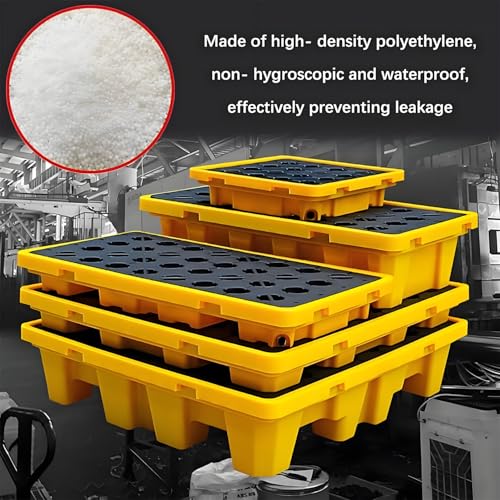 Palette modulaire de rétention des déversements - Plateforme étanche en plastique pour fûts de produits chimiques, plateau amovible en polyéthylène, 33 x 33 x 5,8 cm, solution de sécurité in