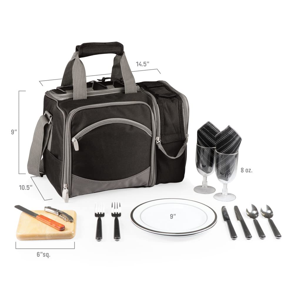 Picnic Time Malibu - Bolsa térmica para Picnic (14,5 x 10,5 x 9 cm), Color Negro con Detalles Grises