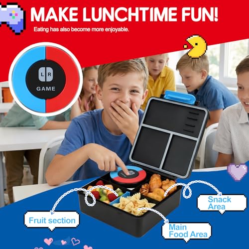 Image of Bento Lunch Box for boys,60 OZ Insulated Bento Lunch Box with 8OZ Leakproof Leak Proof Thermos Food Jar, 3-4 Compartments Bento Box for School, BPA-Free Dishwasher Safe (Red Blue-Game)