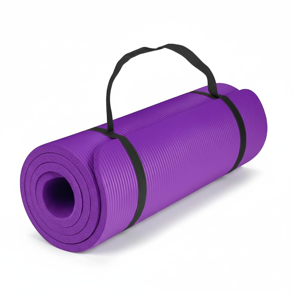 HAADi Yoga Mat Unisex Non-Slip Thick Foam Exercise Mat 10mm with Carry Strap (Purple)