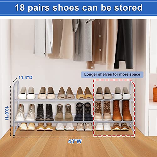 Image of KEETDY 2-Tier Long Shoe Rack for Closet Shoe Organizer for Entryway, Metal Stackable Shoe Storage Shelf for 18 Pairs Sneakers with Strong Wire Grid, Gray
