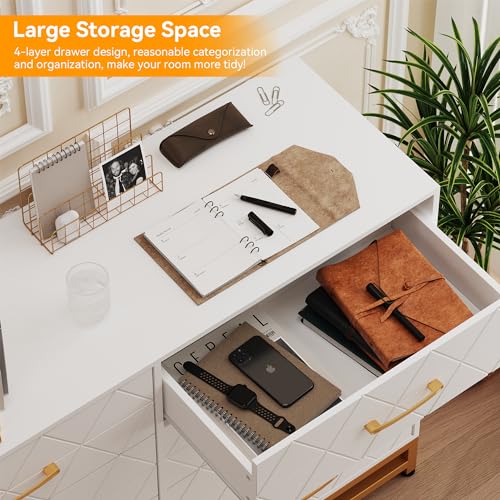 GarveeHome Dresser for Bedroom with 8 Drawer, TV Stand Dressers Chest of Drawers Large Wood Dresser for Storage and Organization (White)