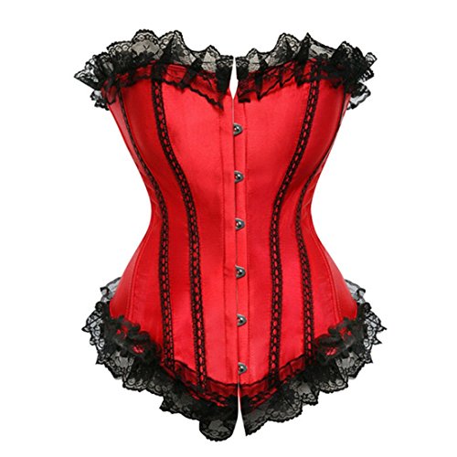 Miracle Women's Corset Dress Gothic Steampunk Overbust Satin Plus Size Bustier Burlesque Costume, Red, 4X-Large #TOP1