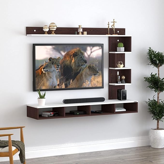 Image of Anikaa Kasey Engineered Wood Wall TV Unit LED Light Wall TV Stand Wall Mounted TV Unit for Living Room Home Office- (Wenge) (Ideal for 55 Inch)(D.I.Y)
