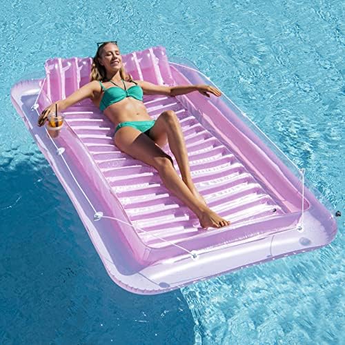 Inflatable Pool Floats Boat for Adults, Blow Up Tanning Pool Raft Tub with Inflatable Pillow for Family Outdoor, Garden, Backyard Summer Water Party (Pink)