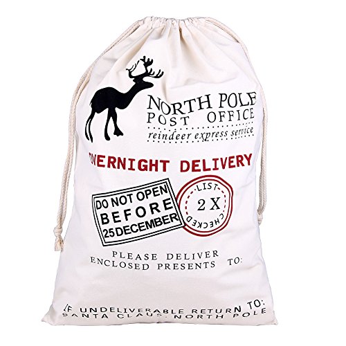 TGS Gems Extra Large Cotton Santa Bag with Drawstring Tie Closure | 39 x 27 Santa Sack, Stocking Stuffers & Holiday Gifts (1 PC)