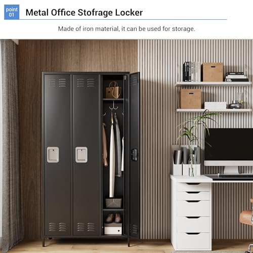 GAOMON Locker for Employees, 3 Doors Locker Cabinet with Hooks, Storage Locker for Home, Office, Gym, School, Assembly Required, Black