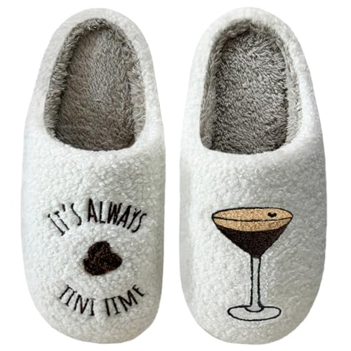 Espresso Martini Slippers for Women Men，Fuzzy Warm Martini Glasses Slippers，Funny Soft Creative Design House Shoes