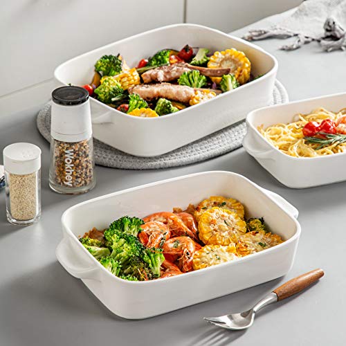 MALACASA, Series Bake.Bake, Rectangular Baking Dish Set of 3 (10"/12"/14''), Table Baking Dish with Porcelain Handles Ideal for Lasagne/Pie/Casserole/Tapas, White 2 Gallery Image