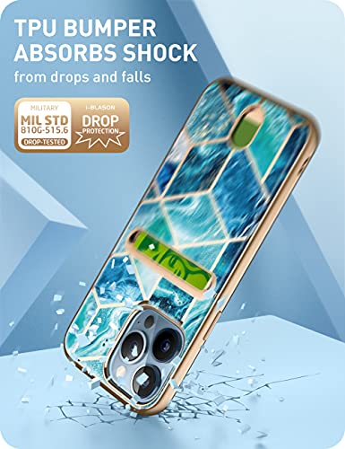 Image of i-Blason Cosmo Wallet Case for iPhone 13 Pro 6.1 inch (2021 Release), Slim Designer Wallet Protective Case with Card Holder Ocean