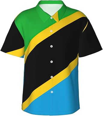 YANYU Tanzania Flag Print Tropical Shirts For Men Short Sleeve Button Down Summer Beach Clothing For Beach