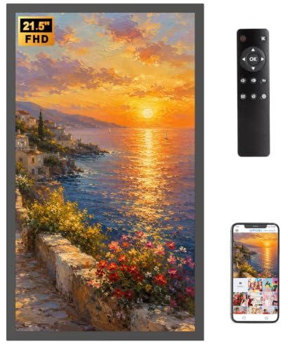 21.5 inch Large Digital Picture Frame Digital Photo Frame WiFi - 64GB IPS FHD Auto Rotate Load Photos Videos from Phone via App Email Free Cloud Wall Mounted Gift for Family No Touchscreen