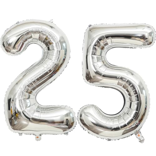 40インチ 大きい 数字 バルーン 25 シルバー ナンバー バルーン 誕生日 数字 風船 約100cm ハッピーバースデー 前撮り 結婚式パーティー 記念日 ウェディング お祝い 飾り