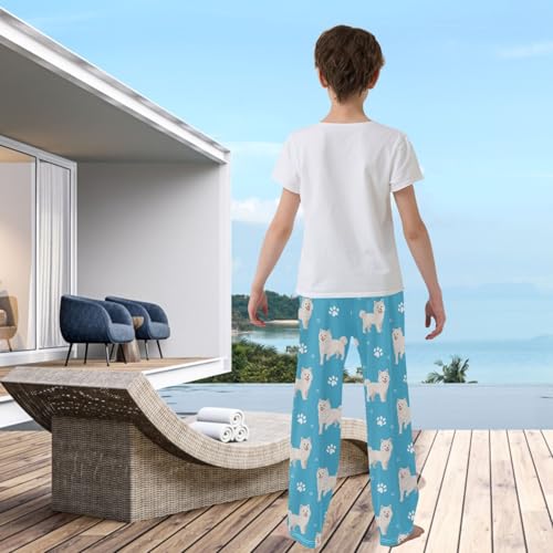 visesunny Boys Pants Samoyed Paw Soft Long Bottoms Jogger Pants Elastic Waist Trousers with Pockets XL3