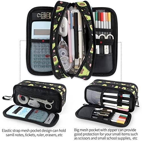 Image of Fustylead Cute Avocado Pencil Pen Case Stationery Bag 3 Compartments School College Office Organizer Cosmetics Bag