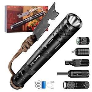 All-in-1 Multitool kits, Camping Survival Multi tool Flashlight+Fire Starter+Whistle+Compass+Window Breaker 9 In 1 EDC Gadgets for campers, Hiker, Surviver and Great Gifts for Men