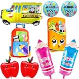 9 Pieces Welcome Back to School Balloons Set, Includes Large Foil School Bus, Backpack, Pencil, Crayons Balloons for First Day of School Decorations and Kindergarten Party Supplies