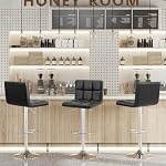 Victone Bar Stools Modern PU Leather Adjustable Swivel Barstools, Square Adjustable Counter Height Swivel Stool Armless Chairs Set of 2 (Black)