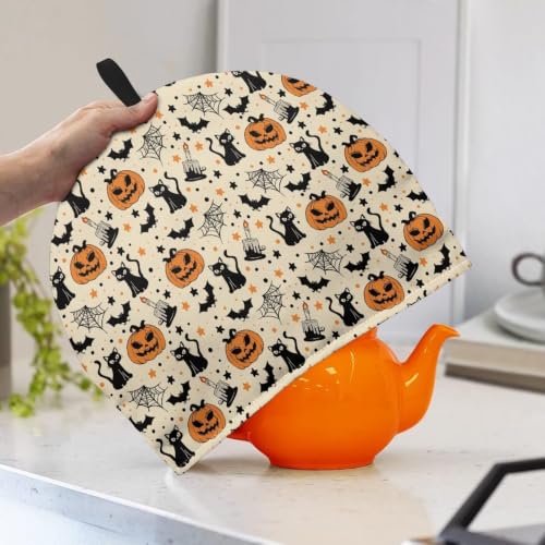 Image of Hudotybom Pumpkin Cat Tea Cozy for Teapots Halloween Tea Cozy Teapot Protector Insulated Teapot Covers Keep Warm Decorative Teas Kettle Quilt for Halloween