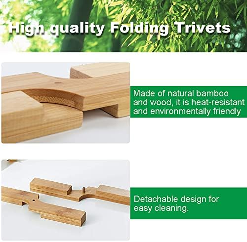 DURANTEY 2 PCS Folding Trivet Natural Bamboo Heat Insulation Pad Non-Slip Folding Pot Stand Collapsible Cross Heat Insulation Placemat Heat Protector for Kitchen Baking, Cup, Pot, Dishes, Plates