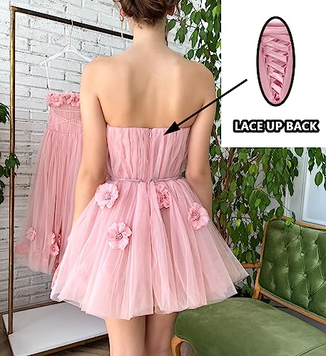 Strapless Tulle Short Homecoming Dresses for Teens Flowers A Line Cocktail Party Gowns4