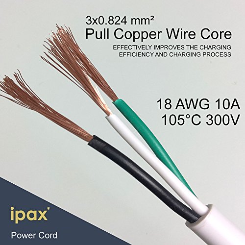 Ipax 10Ft Long White Ac Power Cord Cable Pure Copper Wire Core In Retail Pack For Computer Pc Plasma Tv Printer Monitor Ac Adapter #TOP4