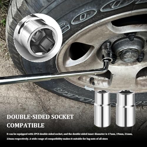 Image of Telescoping Lug Wrench, Tire Wrench, Wheel Nut Remover 1 /2 Drive with 17 /19mm and 21 /23mm Flip Sockets, Carbon Steel Lug Nut Wrenchs Tire Repair Tools for Cars, Vans, Trucks, Caravans