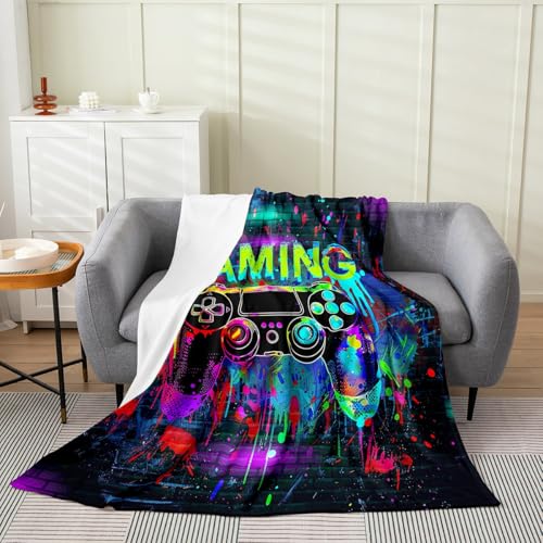 richhome Manta de felpa para videojuegos, decoración de habitación de adolescentes y niños, manta de franela individual de 50 x 60 pulgadas, consola de juegos, patrón de controlador para todas las