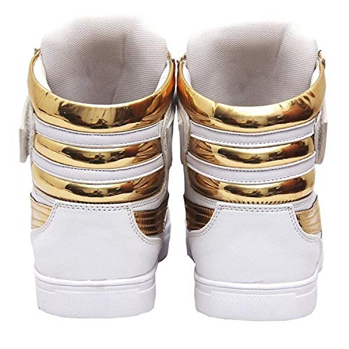 Image of Shoe Island Men's White and Gold Leatherette High Ankle Velcro Shinning Casual Dance Sneakers -10 UK /India