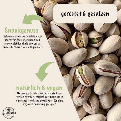 SIVIFOOD Pistazien geröstet & gesalzen 250g - geröstete Pistazien mit Salz verfeinert salzige Premium Pistazien Nüsse hochwertig vegan roasted and salted pistachio nuts