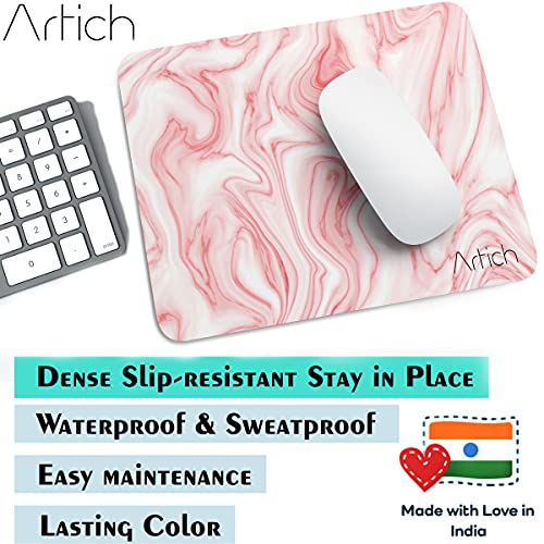 Image of Artich Designer Gaming Mouse Pad for Office Laptop /Computer with Super Soft Non-Slip Rubber Base and Lycra Cloth Surface for Silky Touch Rectangle (Light Pink Smoke Marble)