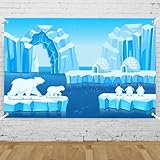 Mayormyth Cartoon Arctic Ice Backdrop 7x5 FT Winter Ice Snow Igloo Backdrops Polar Bears Penguins Background for Birthday Party Arctic Animal Scene Decorations Banner Kids Photo Studio Props
