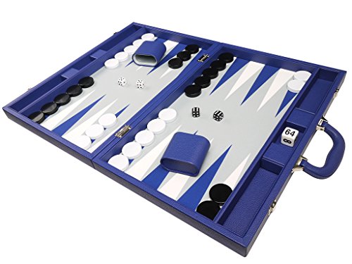 19-Inch Premium Backgammon Set - Large Size - Indigo Blue Board, White And Navy Blue Points #TOP2