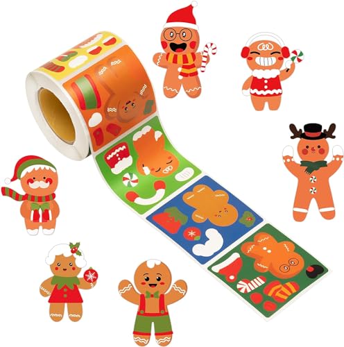 Haooryx Gingerbread Man Sticker Rolls, 300Pcs Make Your Own Gingerbread Man