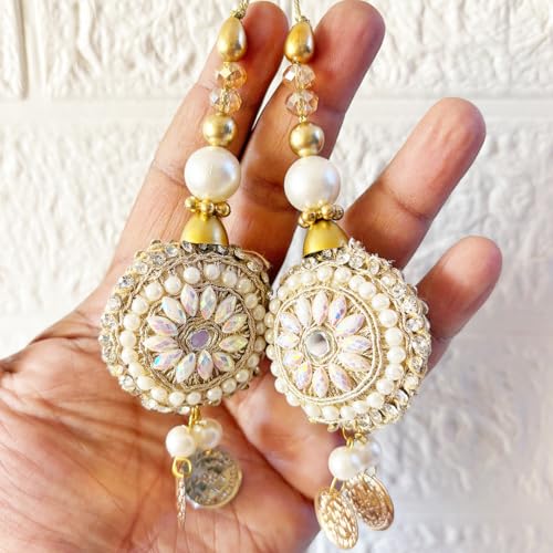Image of Adikala Craft Store Handmade Ethnic Latkan Tassel Set of 2 for Saree Pallu, Blouse, Suits, Dupatta, Lehenga Decor (Sikka Round)