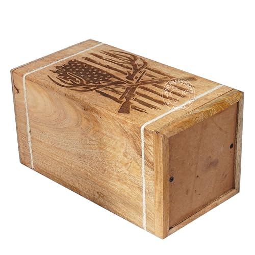 Image of Handcrafted Floral Engraved Wooden Urns for Human Ashes Adult Large - Cremation Urn for Ashes - Burial Urn for Columbarium - Funeral Urn Box (Buck Cross Sniper, 250 LB - Hardwood)