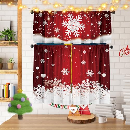 Cortinas navideñas de 52 x 18 pulgadas SUNWISHA para ventanas de casa 5