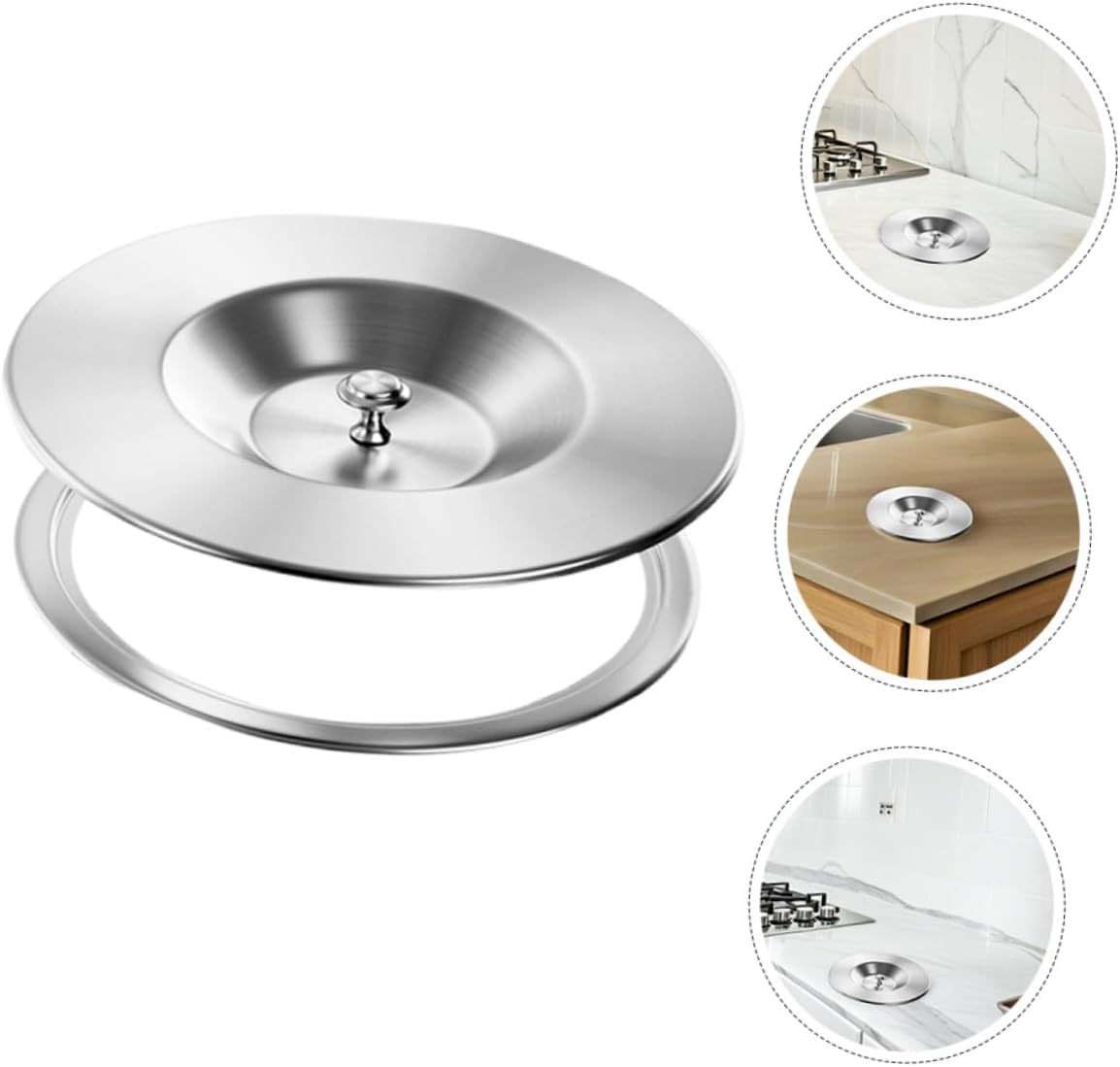 Stainless Steel Trash Bin Lid and Recessed Countertop Trash Grommet, 304 Kitchen Garbage Can Cover round Handle and Swing Flap for Built-in Waste Containers