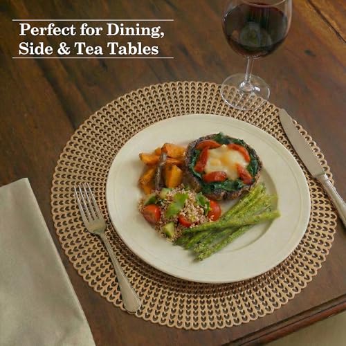 Image of Kuber Industries 4 Pcs Set Leather Side Table Mats | Washable Placemat /Dining Table Mat for Wedding and Family Functions | Chain Design Round - Copper