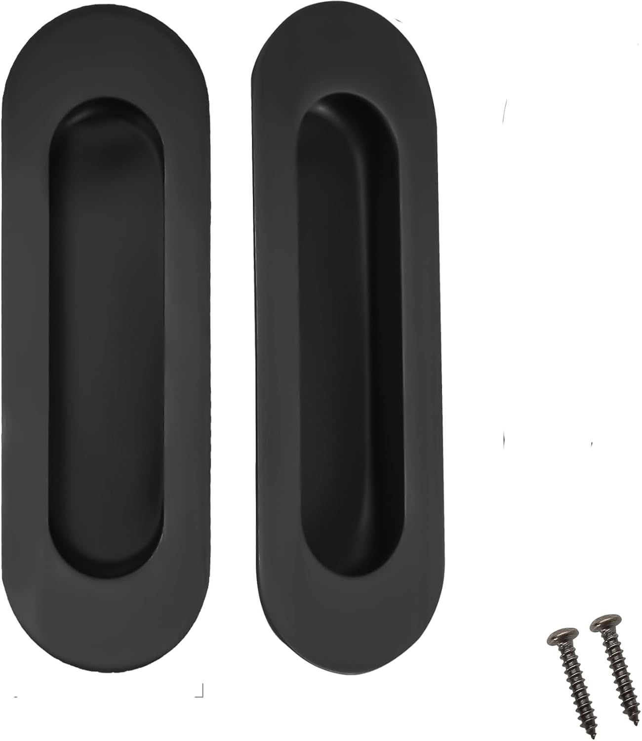 Recessed Door Handle Flush Pull 4.7 Inch Sliding Closet Door Handle Oval Pocket Finger pulls Matte Black Color Stainless Steel (2 Pack)