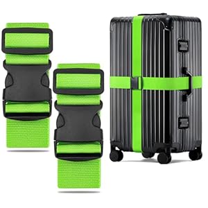 WISYOK Luggage Straps Extended, 2 Pack Suitcase Straps Personalised, Adjustable Case Strap for Suitcases, Luggage Belt with Quick Release Buckle, Suitcase Identifier for Travel, Flight (Green)