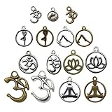 100g Yoga Charms - Mixed Antique Silver Bronze Sports Ohm Om Mala Yogi Chakra Indian Energy Love Sports Yoga Poses Slow Gossip Symbols Metal Pendants for Jewelry Making DIY Findings (HM22)