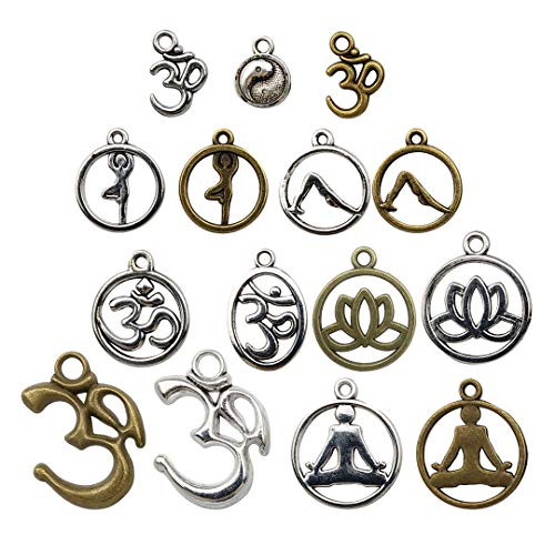 Youdiyla 100g Yoga Charms - Mixed Antique Silver Bronze Sports Ohm Om Mala Yogi Chakra Indian Energy Love Sports Yoga Poses Slow Gossip Symbols Metal Pendants for Jewelry Making DIY Findings (HM22)