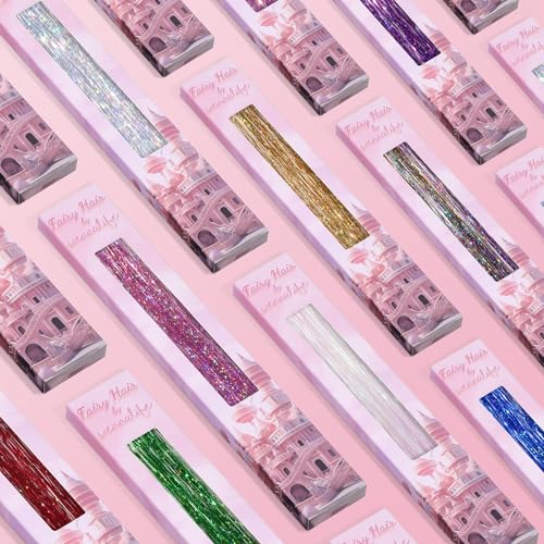 Image of WENNALIFE Hair Tinsel Clip In for Girls Silver, 12pcs 24 inch Clips Tinsel Hair Extensions Clip in Colorful Glitter Clips Sparkle Fairy Hair Accessories for Kids