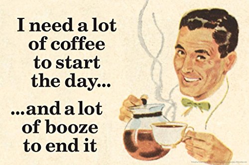 Laminated Dark Humor Coffee & Liquor Wall Art 36x24
