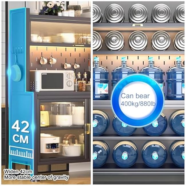 White Coffee Bar Cabinet with Microwave Stand, Bakers Rack & Transparent Flip Switch Door, DIY Backplane, Rolling Cart for Kitchen, Dining Room & Living Room - 60 Size-RxrZv0Ig