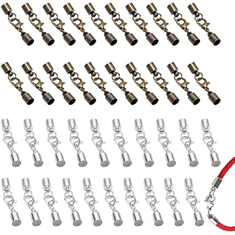 Karabinerverschlüsse mit Kordelenden,Schmuckverschlüsse,40 Edelstahl Kettenverschluss,Halskette Clipverschluss,Kettenverschlüsse Verbinder,Armband Verschluss für Schmuckherstellung,20 Silber/20 Bronze Cover
