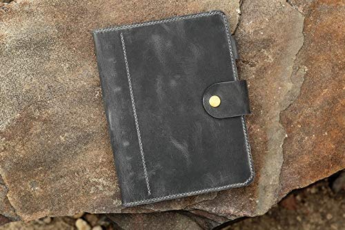 Personalized vintage gray leather travel journal with pockets A5 travelers notebook travel binder organizer NBA509TB2