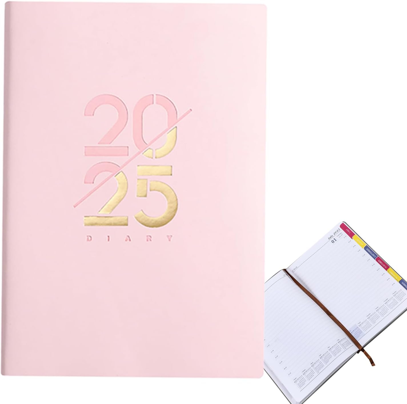 QUEENADA 2025 A5 Daily Journal Notebook - Calendar Diary Book for 365 Days Plan Appointment Book Schedule Business Agenda Scrapbook(Pink)